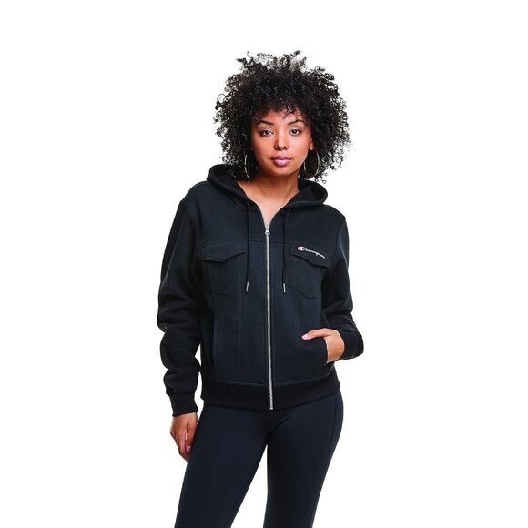 Champion Jacket Small Campus‎ Eco Fleece Black Full Zip Hoodie Women's - Picture 1 of 5